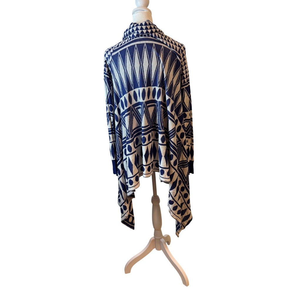 Cable & Gauge Blue White Geometric Waterfall‎ Open Cardigan Sweater  M